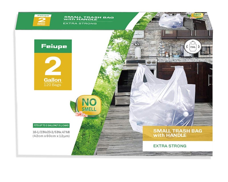 Feiupe Clear Trash Bag with Handle Small Garbage Bag Trash Can Liner2 Gallon120 Counts 2 Gallon